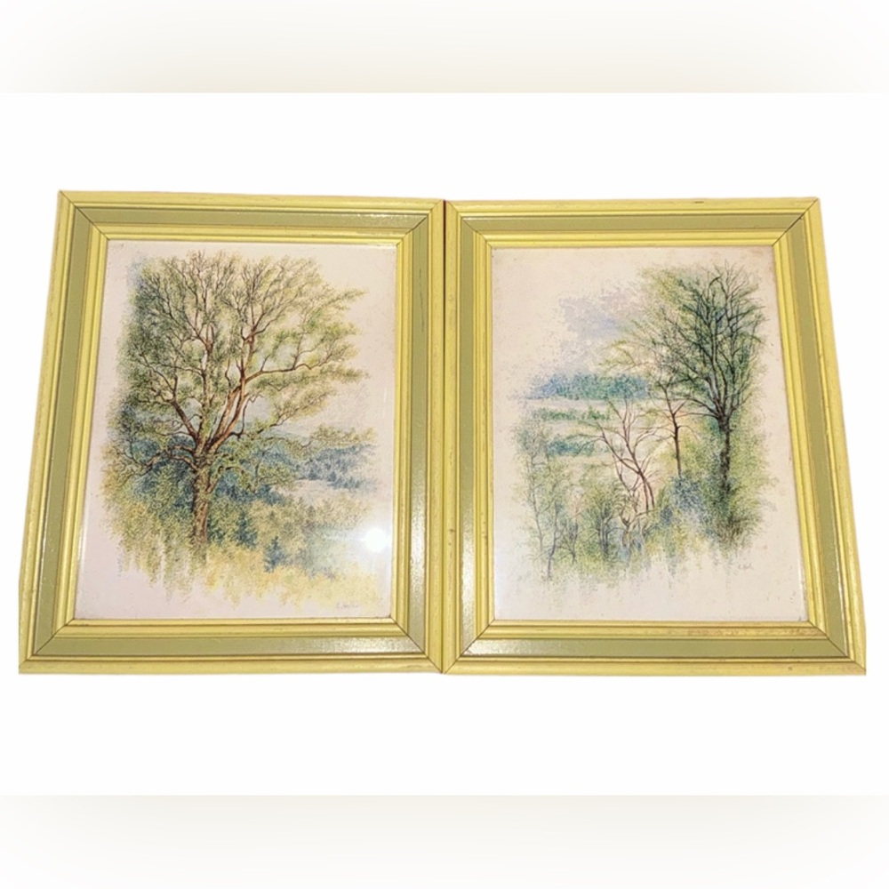 Vintage Home Interiors 2 Watercolor Prints by Artist E Hale 1950-1960’s